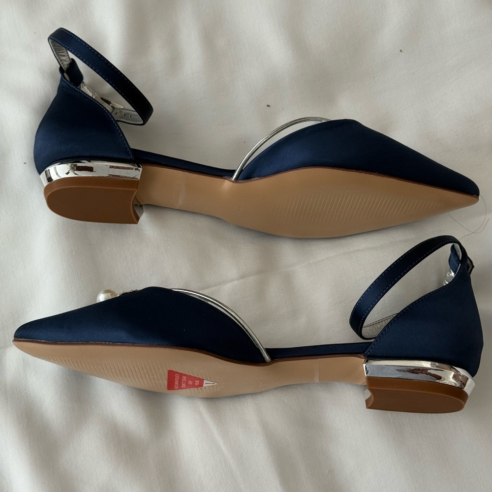 Navy Pearl Drop Ankle Strap Pumps - Picture 2 of 2